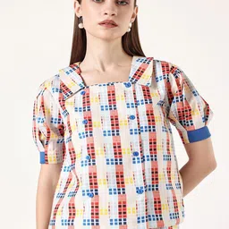 Muvazo Printed Square Neck Shirt With Skirt Co-Ords-picture-20