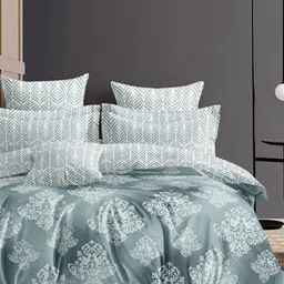 A Homes Grace Blue Printed Microfiber AC Room 120 GSM Reversible Double Bed Comforter-9