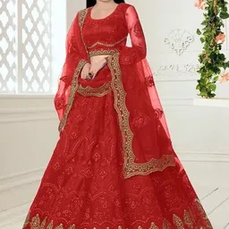 BAESD Girls Embroidered Zari Work Semi-Stitched Lehenga & Unstitched Blouse With Dupatta-3