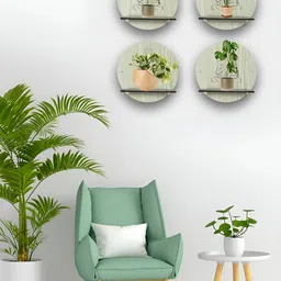 OLIVE TREE Black & Cream 4 Pieces Olive Tree Planter Stand Wall Shelves-45