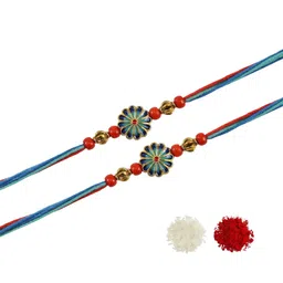 Asthetika Set of 2 Meena Stone Thread Rakhi with Roli Chawal image 2