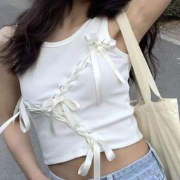 KPOP Women Round Neck Crop Top With Tie-Up Details-image-92