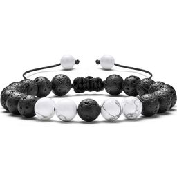 EDMIRIA Unisex White & Black Beads Wood Elasticated Drawstring Bracelet-picture-48