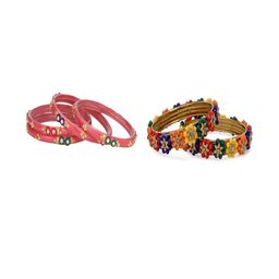 Somil Elegant Combo Glass Bangle Set | Handmade Traditional Chudi For Women | Perfect For Daily & Occasion Use, Combo Of 2 Set, Gajri, Multicolor-image-73