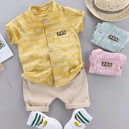 TinyBrezy Kids Printed Mandarin Collar Shirt With Shorts-52