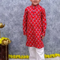 UNBIND Boys Floral Printed Regular Pure Cotton Kurta with Trousers-picture-24