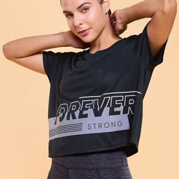 Enamor Typographic Printed Drop Shoulder Sleeves Relaxed Fit Crop T-shirt A311-image-2
