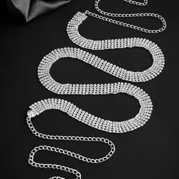 VAMA Silver-Plated Artificial Stones Studded Waist Chain Saree Accessories-58