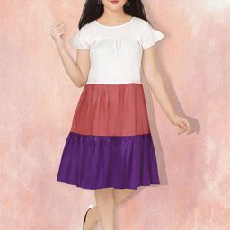 KRISHTINA Girls Colourblocked Tiered Cotton Fit & Flare Dress-image-46