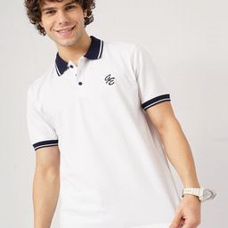 Genoa Men Brand Logo Polo Collar Pure Cotton Slim Fit T-shirt-image-59