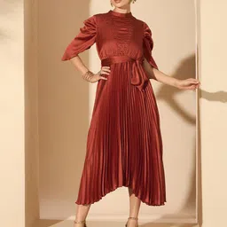 Antheaa Women Satin embellished Fit and Flare Midi Dress-image-20