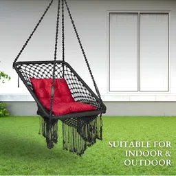 Swingzy Black & Red Rectangle Shaped Hammock Swing With Cushion image 3