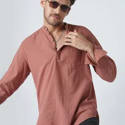 VASTRADO Self Design Mandarin Collar Cotton Straight Short Kurta-picture-25