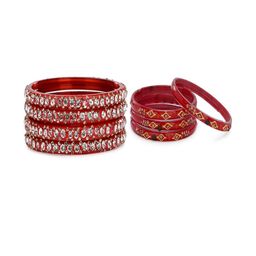 SOMIL Set Of 8 Red Alloy Artificial Stones and Beads Antique Bangles-image-23