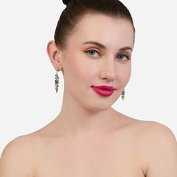 AMI Gold-Plated Artificial Beaded Leaf Shaped Drop Earrings image 5