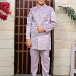 BT DEZINES Boys Floral Embroidered Sequined Sherwani Set-image-73