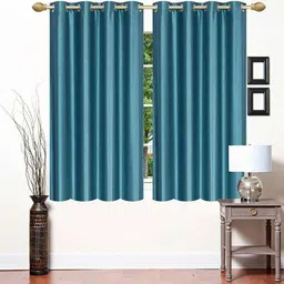 151 cm (5 ft) Polyester Semi Transparent Window Curtain (Pack Of 2) (Plain, Aqua)-image-21