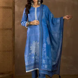 Inddus Women Floral Printed Regular Beads and Stones Linen Kurta with Trousers & With Dupatta-picture-6