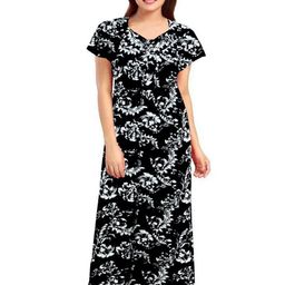 AAKARSHANA Black Pure Cotton Maxi Printed Nightdress-image-85