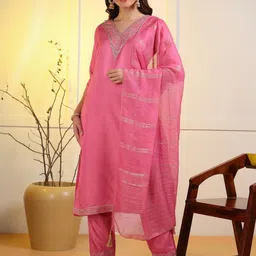 NEW ETHNIC 4 YOU Women Silk Blend Embroidered Kurta Sets-image-72