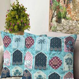 Blue Grass Sea Green & Maroon 5 Pieces Floral Velvet Square Cushion Covers-image-56