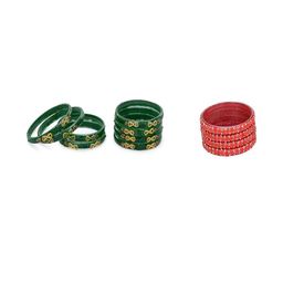 SOMIL Set Of 12 Green Alloy Artificial Stones & Beads Bangles-picture-46