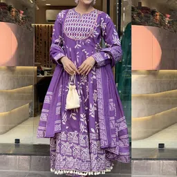SRILICA Floral Printed Notch Neck Panelled Anarkali Kurta With Trousers & Dupatta-picture-14