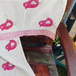 Pink Potli Kids White & Red Birds Printed Organic Cotton 300 GSM Bath Towel-1
