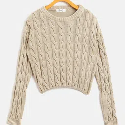 JWAAQ Girls Self Design Cable Knit Cardigan-picture-6