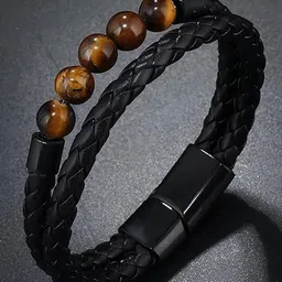 The Roadster Lifestyle Co Stone Beaded Leather Textured Bracelet-image-5