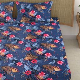 CG HOMES Blue & Red Floral 210 TC King Bedsheet with 2 Pillow Covers-image-89