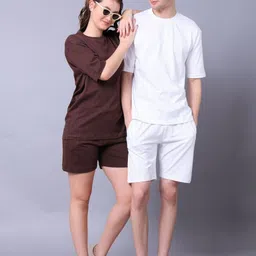 Lazy Lush Pack Of 2 Round Neck T-Shirt & Shorts Couple Co-Ord Set-65