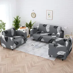 Story@home Grey & White Printed Polyester 3 Piece Sofa Cover With Arms-image-36