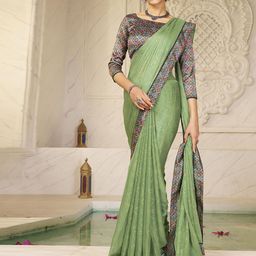 TIRA Women Geometric Pure Chiffon Printed Saree-image-6