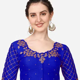 HERE&NOW Embroidered Silk Round Neck Saree Blouse-picture-43