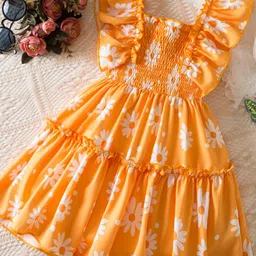 YK Floral Print Flutter Sleeve Fit & Flare Dress-image-4