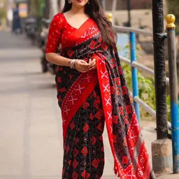 DIVASTRI Geometric Printed Mirror Work Kashmiri Silk Celebrity Saree & Unstitched Blouse-11