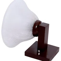 KINIS Brown & White Textured Wooden Frustum Shaped Wall Lamp With Bulb image 5