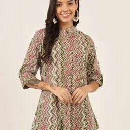 KALINI Women Abstract Printed Mandarin Collar Cotton Top-picture-35