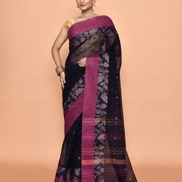 PUKU Woven Design Patchwork Pure Cotton Taant Saree-picture-17