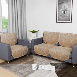 Aura Gold-Toned & Grey Printed Cotton Sofa Cover-picture-20
