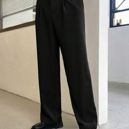 BROADSTAR Men Smart Black Mid-Rise Loose Fit Korean Trousers-image-27