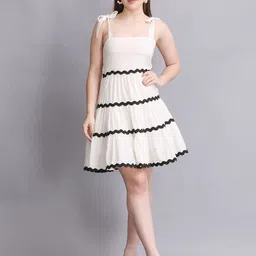 SWISHIN Women Square Neck Tiered Pure Cotton Fit and Flare Dress-image-54