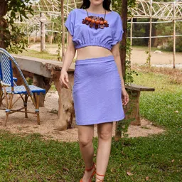 MILOST Textured Round Neck Oversized Top With Mini Skirt Co-Ords-image-74