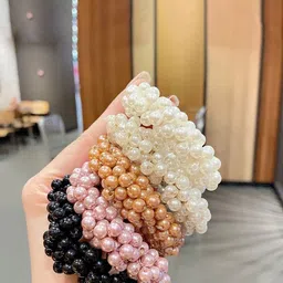 Radhya Accessories Women Set of 4 Beaded Ponytail Holders-18