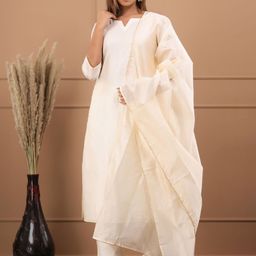 Piyuti Women Solid Regular Pure Silk Kurta with Trousers & With Dupatta-picture-11