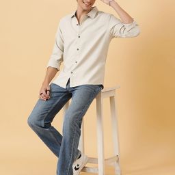 Kotty Men Relaxed Spread Collar Textured Self Design Casual Shirt-image-35