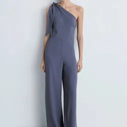 MANGO One Shoulder Flared Fit Jumpsuit with Knot Detail-56