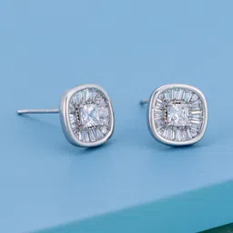 Kushal's Fashion Jewellery Rhodium-Plated Classic Zircon Studded Studs-10