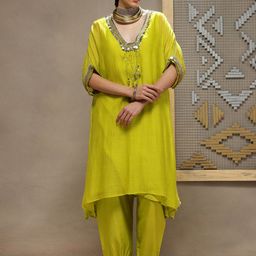 Kyra Women Floral Yoke Design Regular Chanderi Silk Kurta with Patiala-image-41
